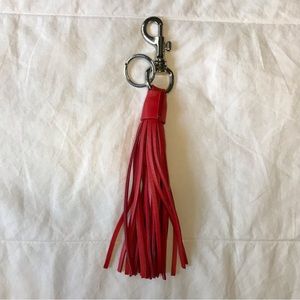 Red Leather Tassel Key Fob with Silvertone Ring and Purse Clip, EUC